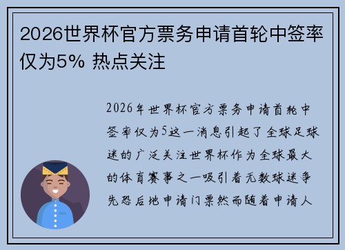 2026世界杯官方票务申请首轮中签率仅为5% 热点关注